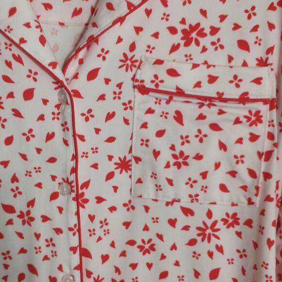 Kate Spade Modal Pajama Top Wmn's Sz M 3/4 Sleeve button Up Pink red Heart s - Picture 6 of 11